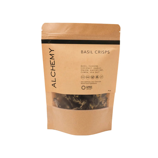 basil crisps, wellness products, natural products, eco friendly products, bali wellness store, alchemy bali