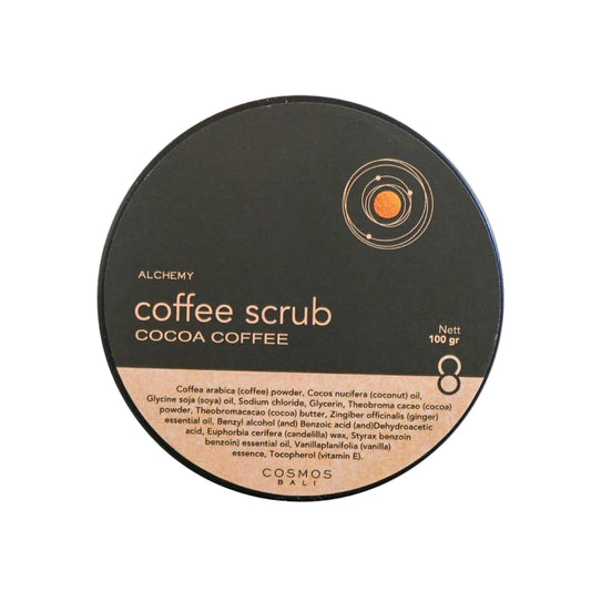 Scrub cocoa coffee, eco friendly products, bali wellness store, alchemy bali