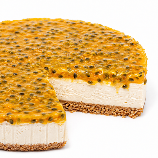 vanilla cheese cake with passionfruit coulis, wellness products, natural products, eco friendly products, bali wellness store, alchemy bali