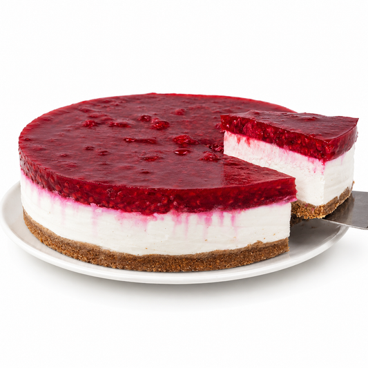 vanilla cheesecake with raspberry compot, wellness products, natural products, eco friendly products, bali wellness store, alchemy bali
